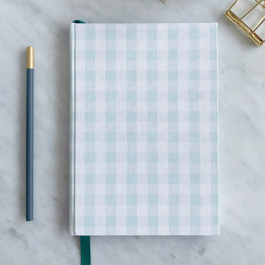 Handmade A5 Notebook - Mint Green Gingham Bookcloth