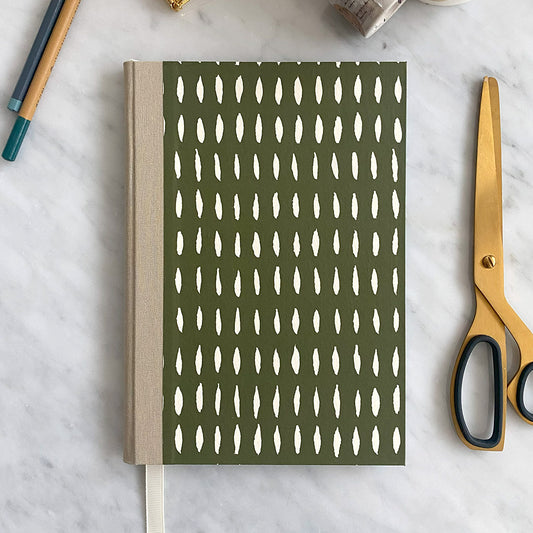 Handmade A5 Notebook - Olive Green & Cream Pattern
