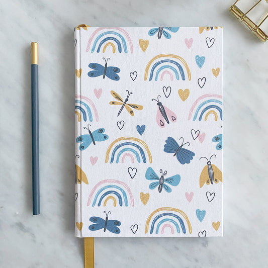 Handmade A5 Notebook - Rainbows & Butterflies Bookcloth