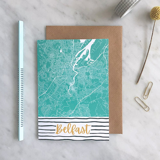 Belfast Map Greetings Card