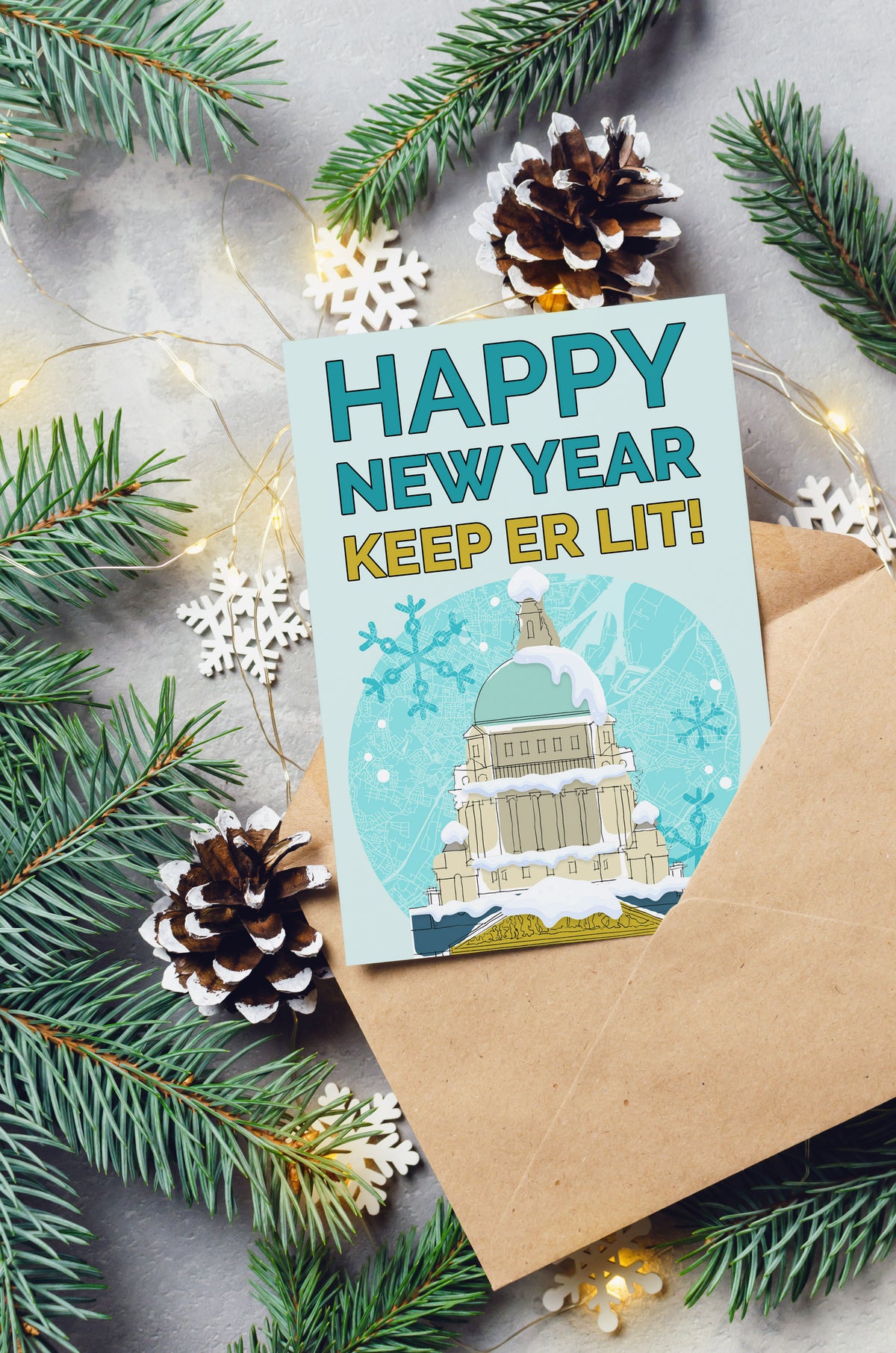 Happy New Year Keep Er Lit Belfast City Hall Card