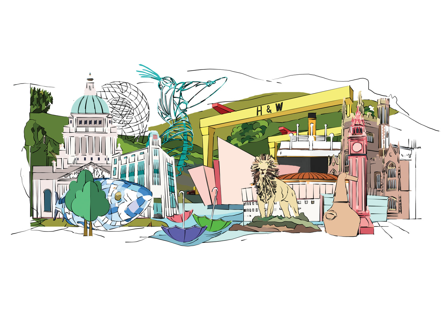 Belfast Landmarks & Skyline Art Print