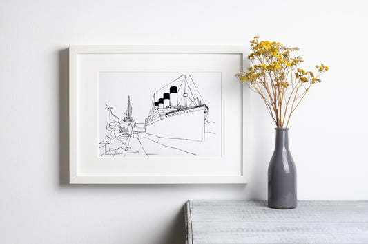Titanic at Southampton Line Drawing & Art Print