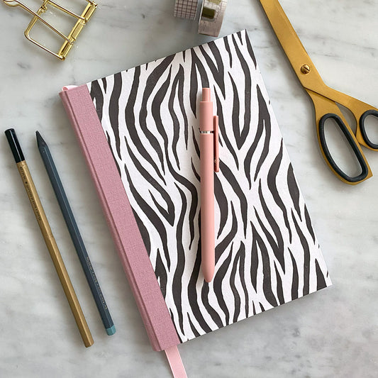 Zebra Print & Pink Handmade A5 Notebook