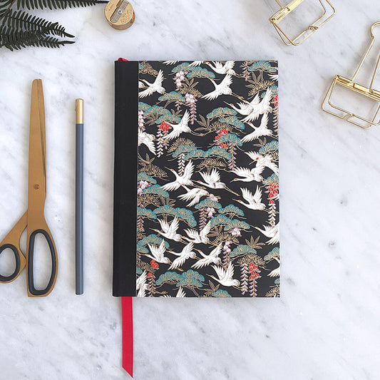 Handmade A5 Notebook with Japanese Paper of a Crane Design
