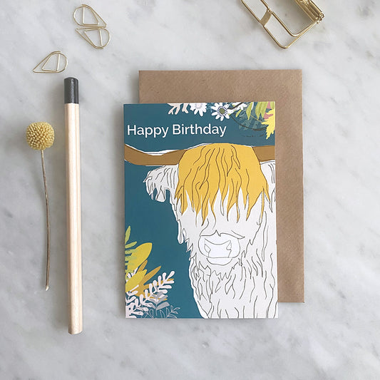 Happy Birthday Card - Highland Cow