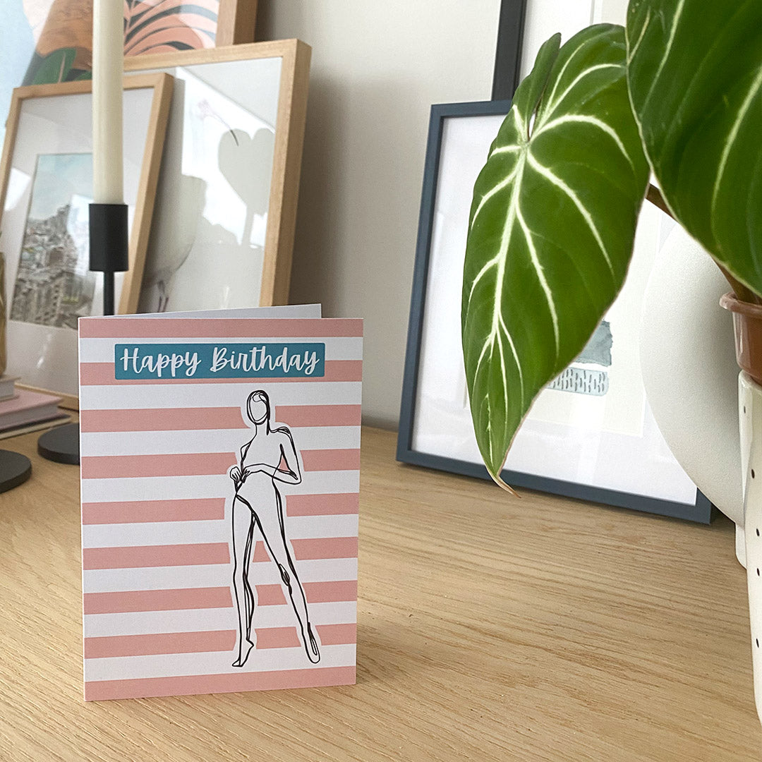 Birthday Card - Pink Stripe & Figure