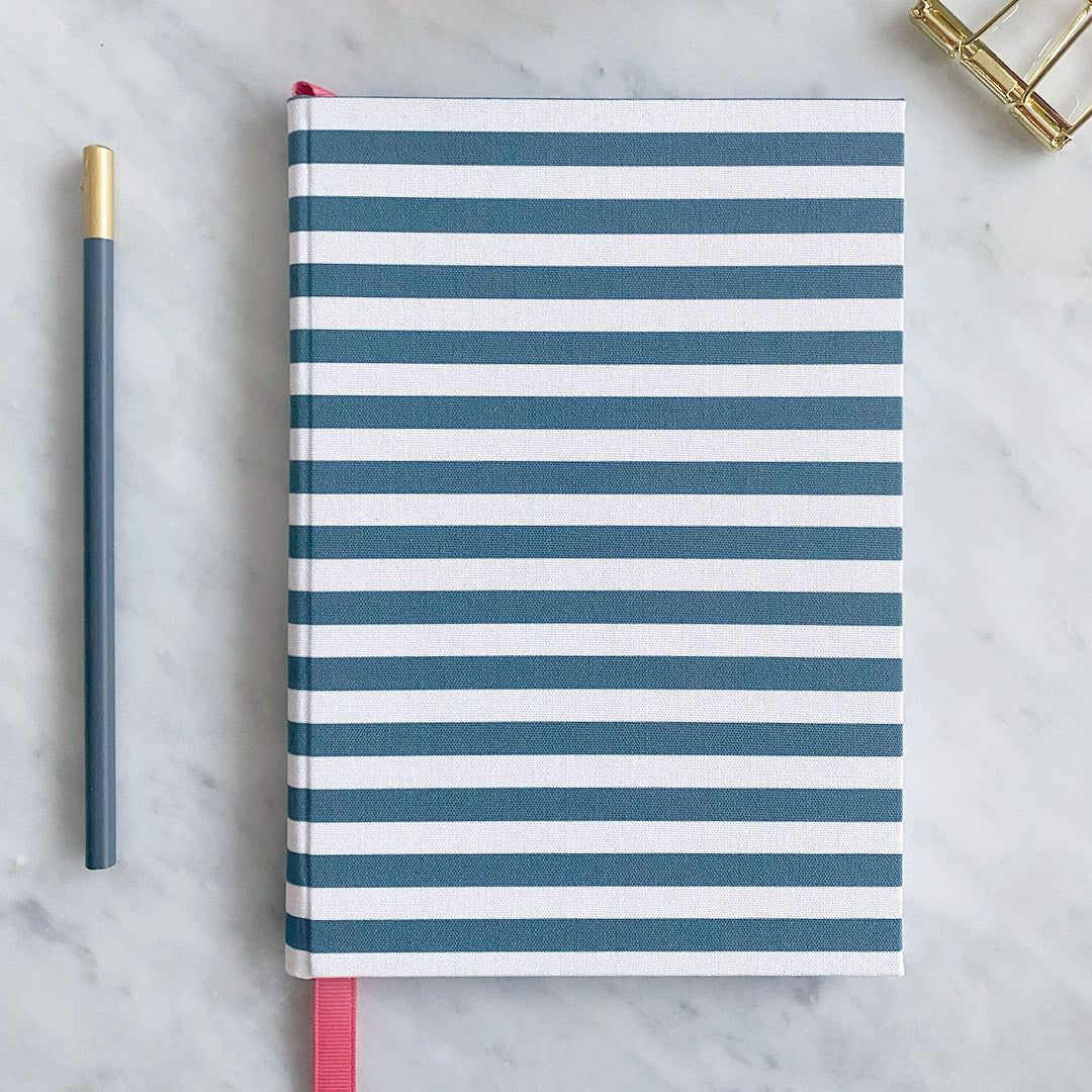 Handmade A5 Notebook - Navy Striped Bookcloth