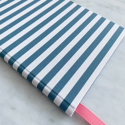 Handmade A5 Notebook - Navy Striped Bookcloth
