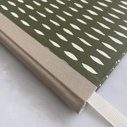 Handmade A5 Notebook - Olive Green & Cream Pattern