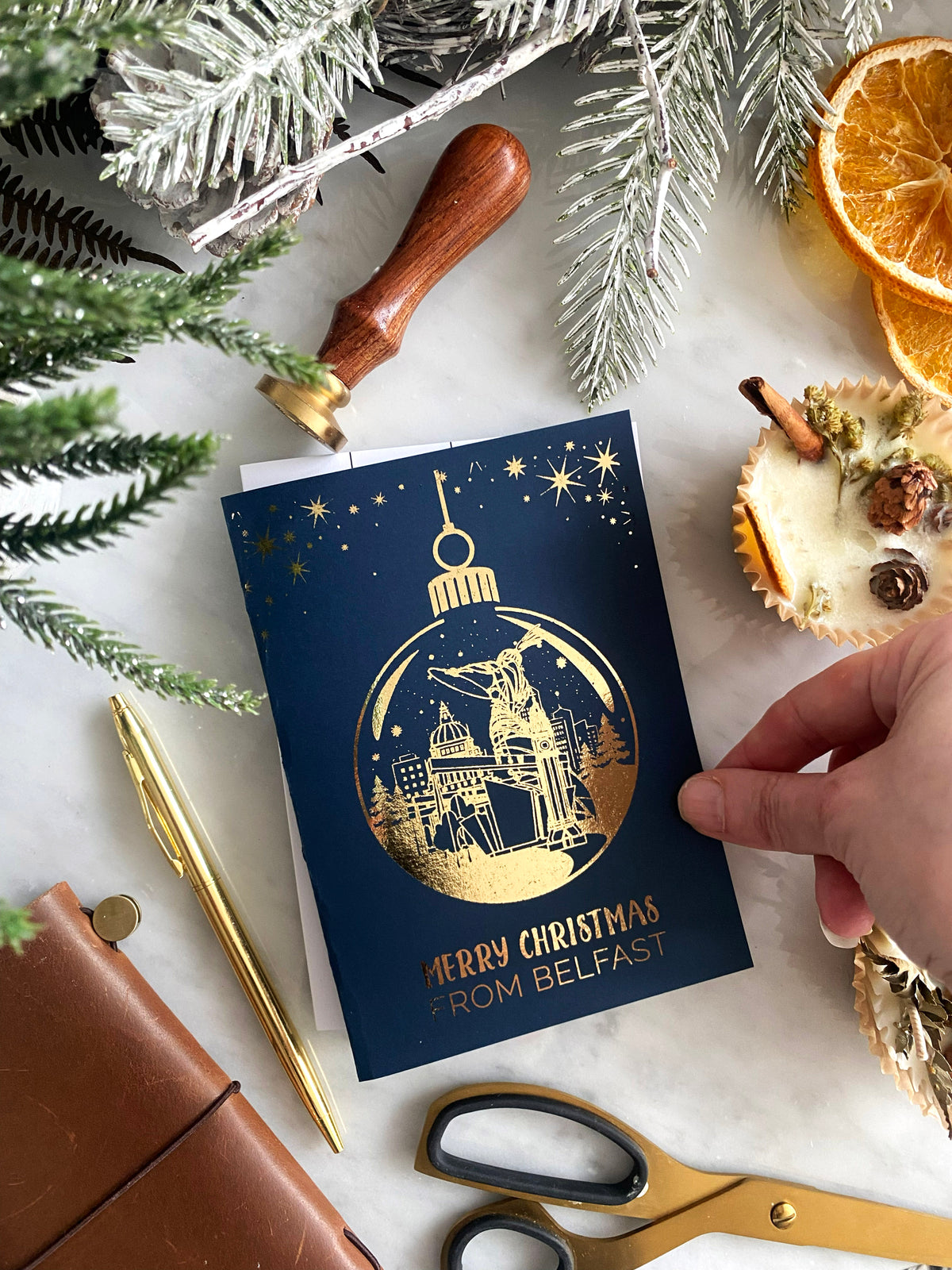 Belfast Christmas Card with Gold Foiled Bauble