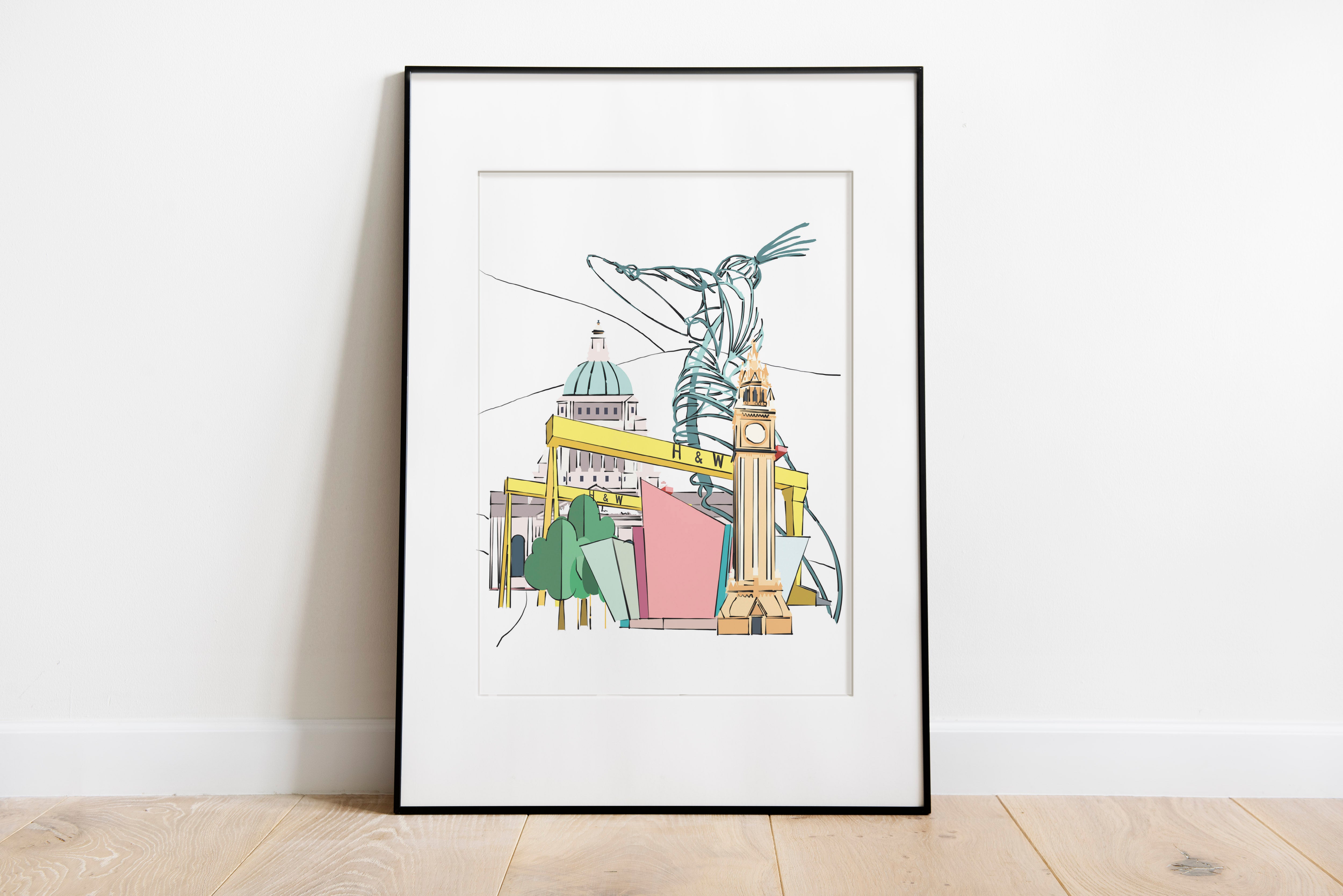 Belfast Skyline & Icons Art Print – Papercrownni