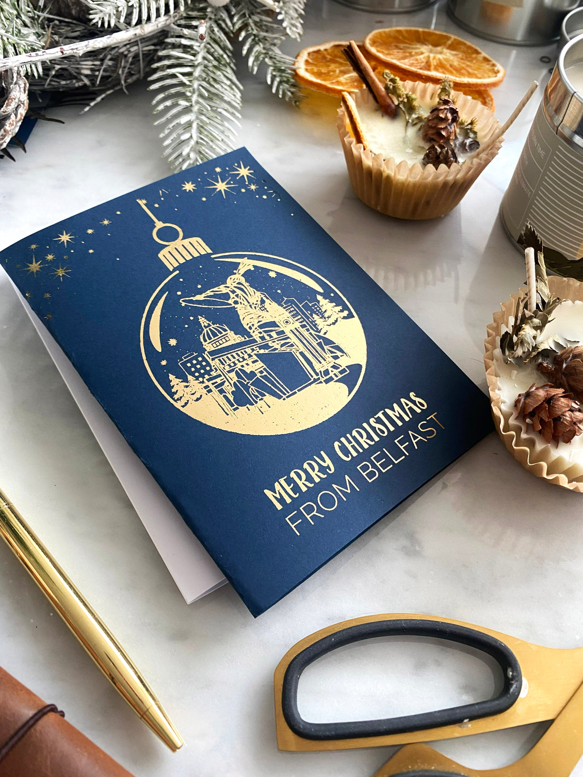 Belfast Christmas Card with Gold Foiled Bauble