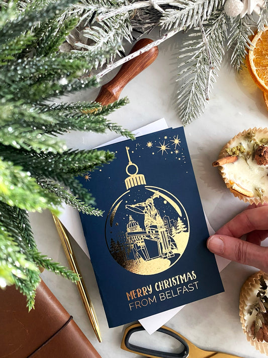 Belfast Christmas Card with Gold Foiled Bauble