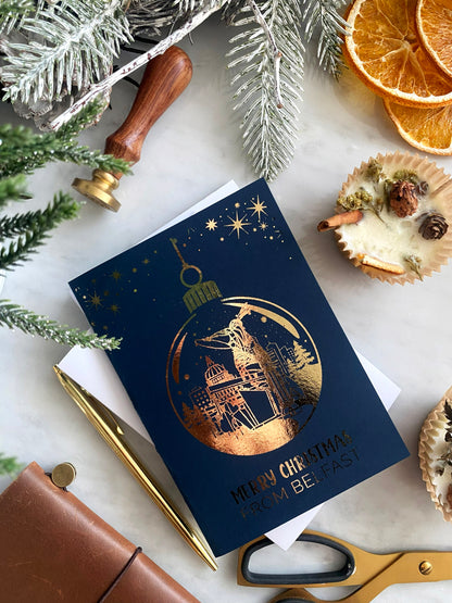 Belfast Christmas Card with Gold Foiled Bauble