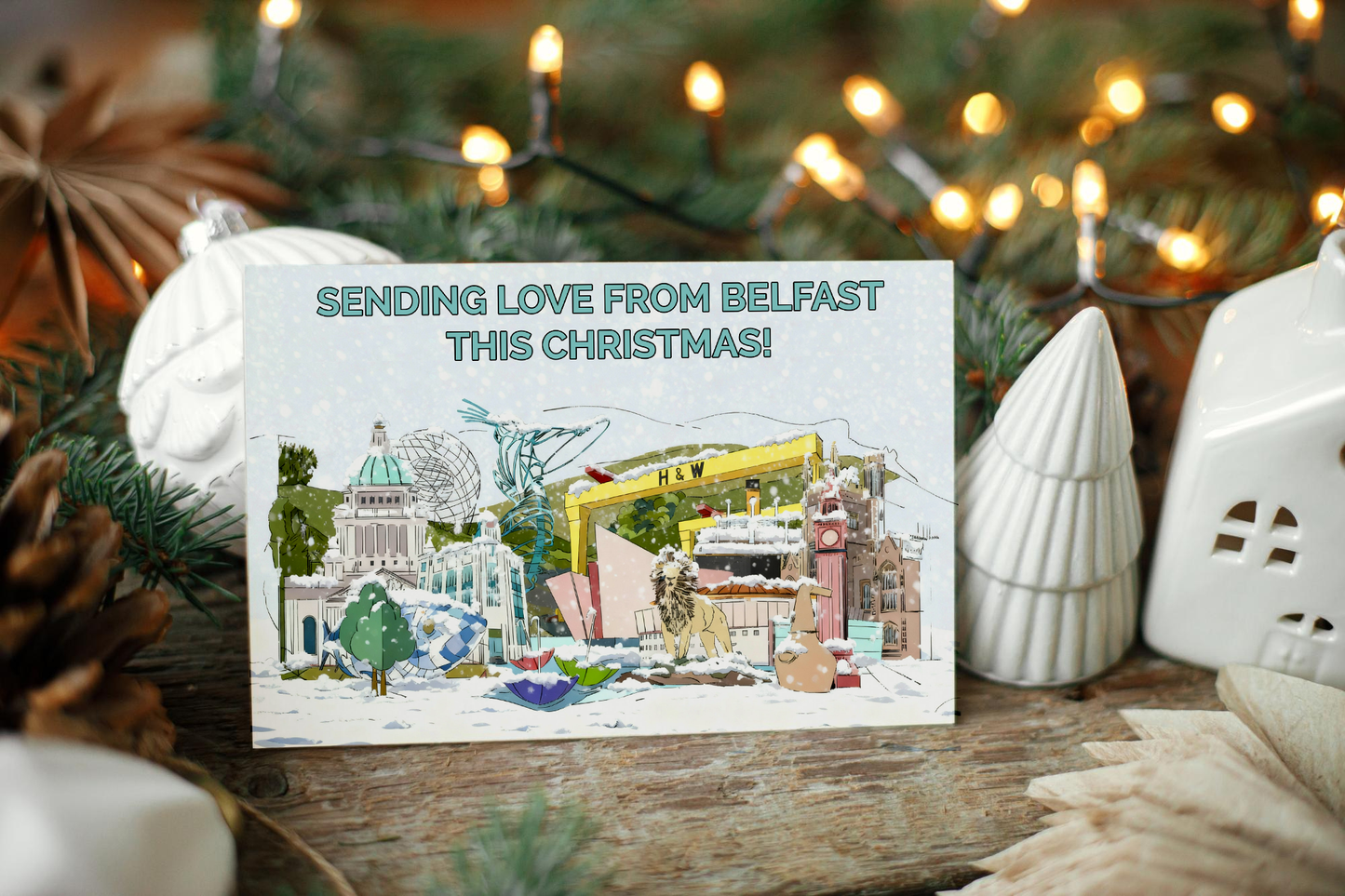 Belfast Snowy Landmarks & Skyline Christmas Card