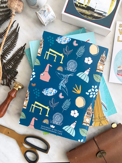 Belfast Landmarks Patterned A5 Notebook Designed in Belfast