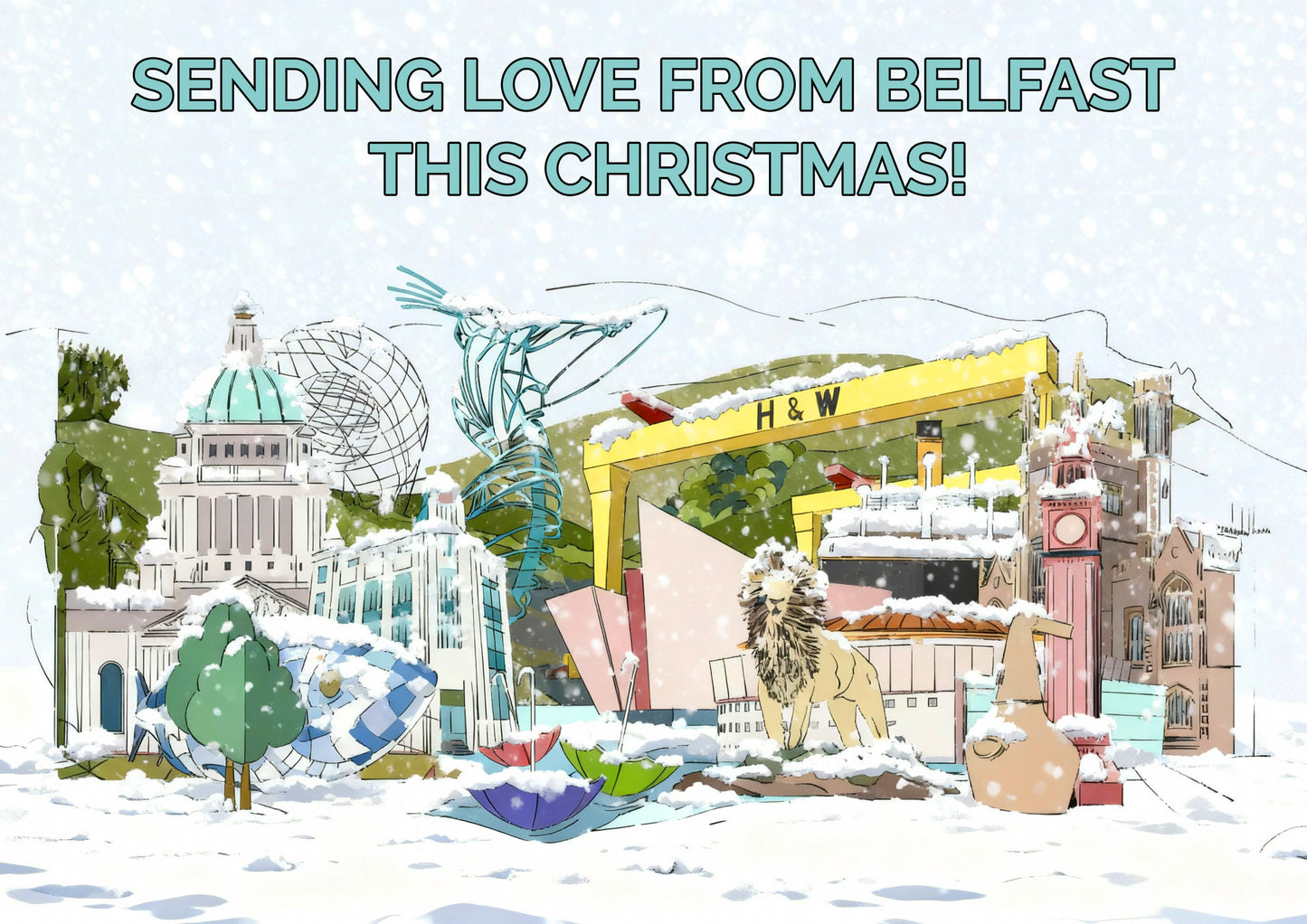 Belfast Snowy Landmarks & Skyline Christmas Card