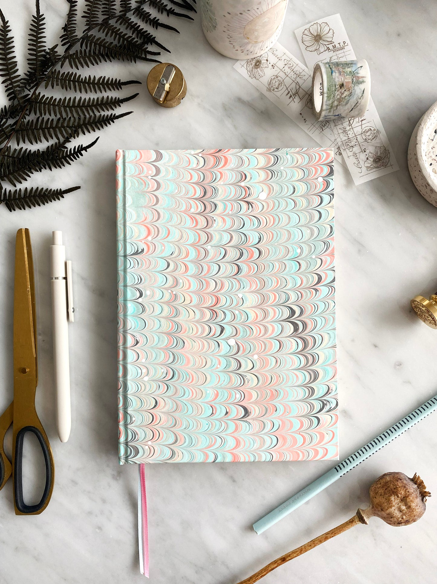 Handmade Luxury A5 Hardback Notebook with Hand Marbled Cover