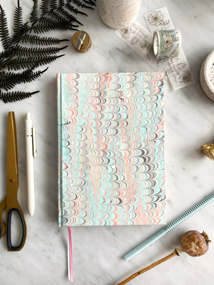 Handmade Luxury A5 Hardback Notebook with Hand Marbled Cover