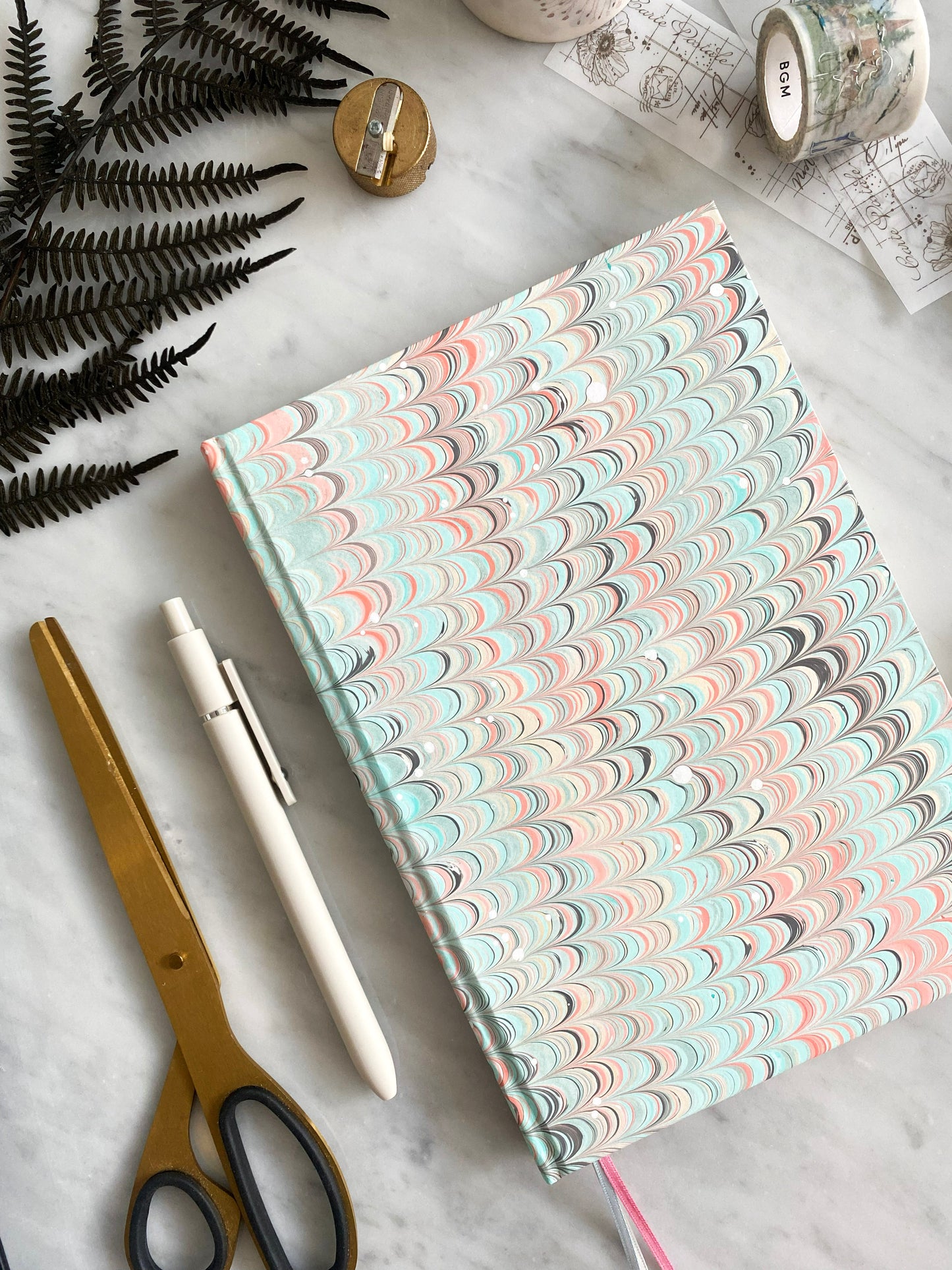 Handmade Luxury A5 Hardback Notebook with Hand Marbled Cover