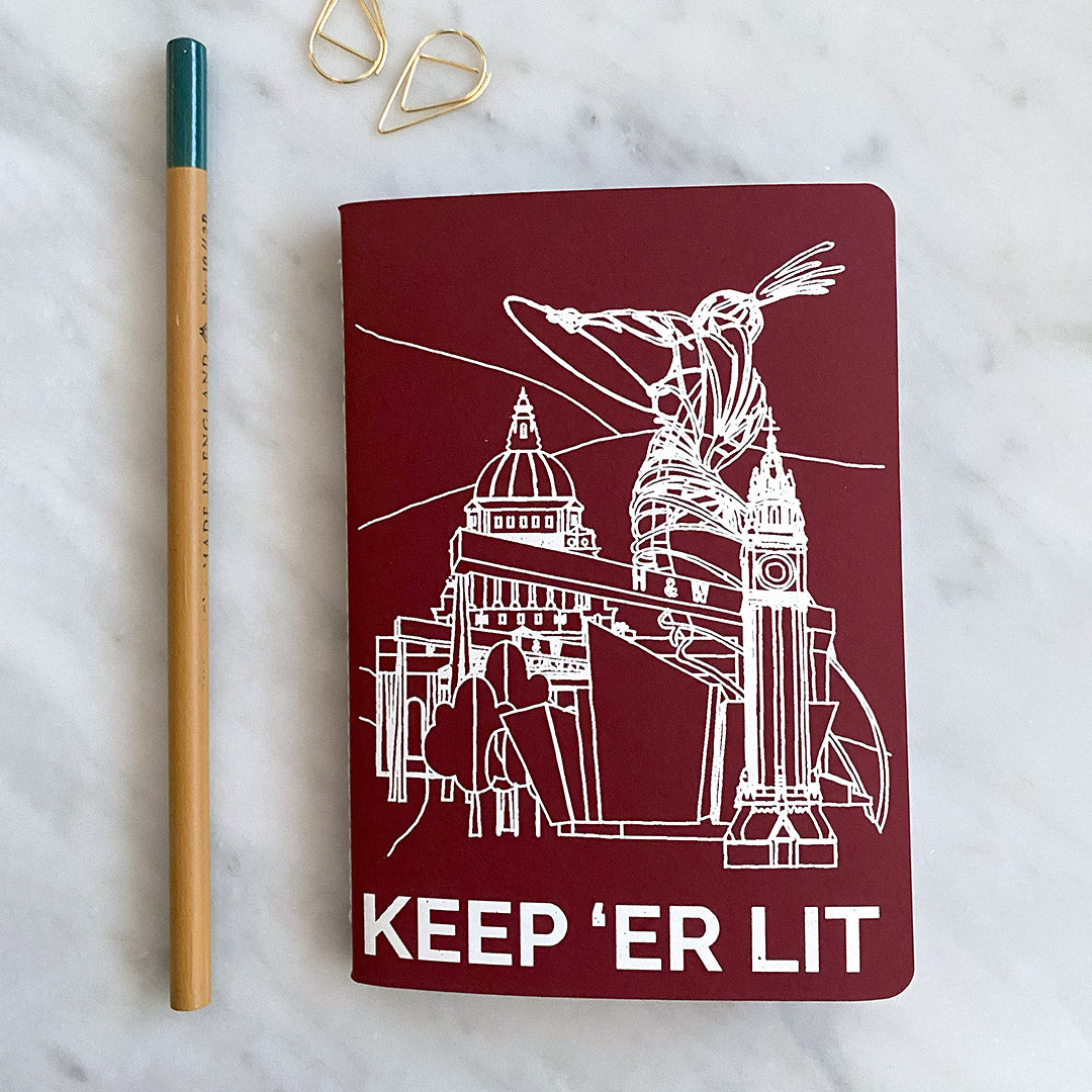 Keep 'Er Lit - Belfast Slang Burgundy & White Foiled Pocket Notebook