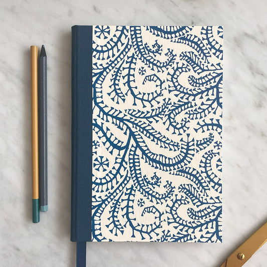 Handmade A5 Notebook - Classic Navy & Cream Pattern
