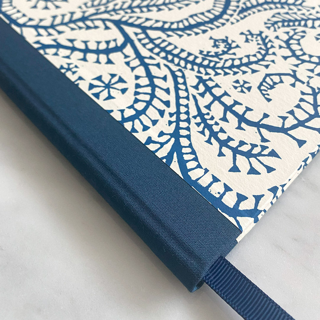 Handmade A5 Notebook - Classic Navy & Cream Pattern