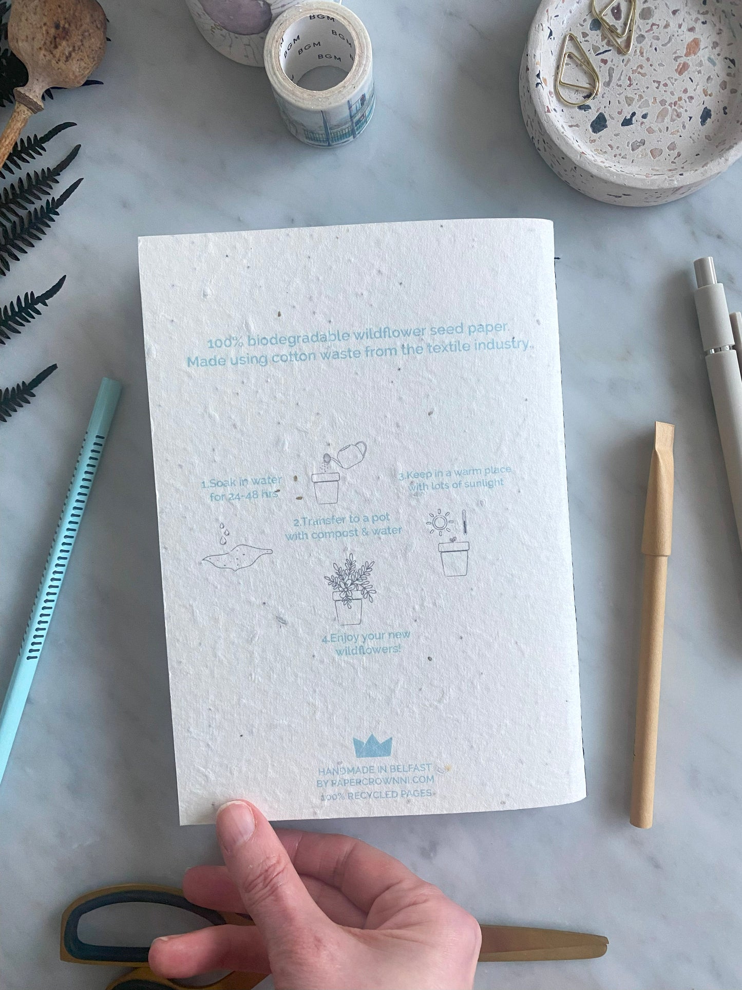 Plantable A5 Notebook with Lined Recycled Pages and Kraft Pen