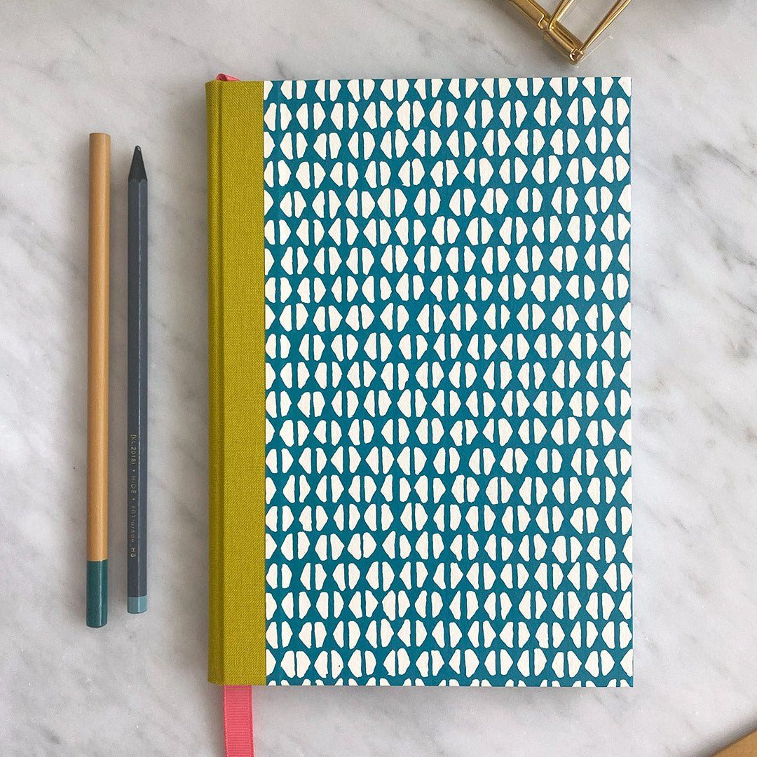 Pattern Making Note Book Handmade A5 Notebook - Teal Geometric Pattern – papercrownni