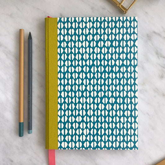 Handmade A5 Notebook - Teal Geometric Pattern
