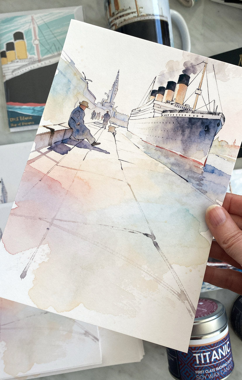 Titanic at Southampton Art Print - Belfast Illustration