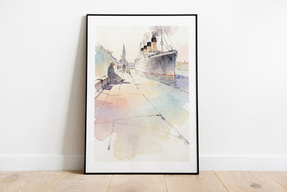 Titanic at Southampton Art Print - Belfast Illustration