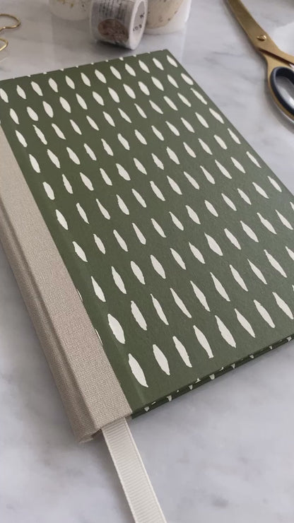 Handmade A5 Notebook - Olive Green & Cream Pattern