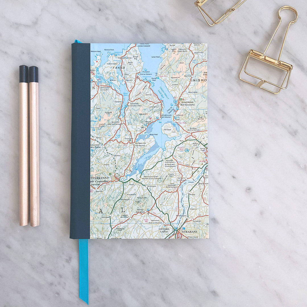 A5 Notebook Using Authentic Northern Ireland Map - Strabane/Donegal