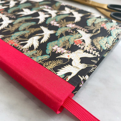 A5 Notebook with Japanese Paper of a Crane Design - Red Cloth