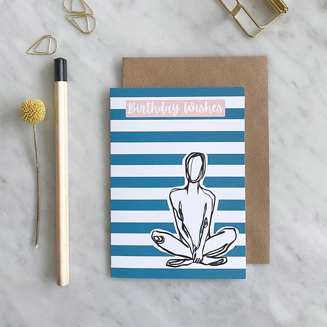 Birthday Wishes Card - Navy Stripe with Figure