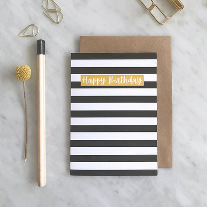 Happy Birthday Card - Black Stripe & Mustard