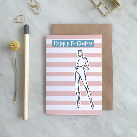 Birthday Card - Pink Stripe & Figure